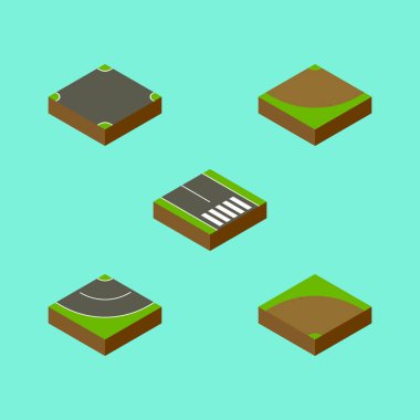 İzometrik yol kümesi açmak, kum, yaya vektör nesneleri. Ayrıca içerir asfalt, yaya, asfalt öğeleri.