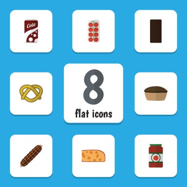 Düz simgesi gıda Tart, domates, kurabiye ve diğer vektör nesneleri ayarlayın. Ayrıca elma, sos, Tart öğeleri içerir.