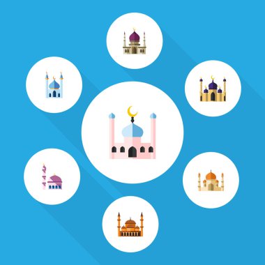 Düz simgesi bina bina, Müslümanlık, Camii ve diğer vektör nesneleri kümesi. Ayrıca Minare, Müslüman, cami öğeleri içerir.