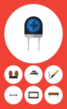 Düz simgesi aygıt kümesi bobin, direnç, ana bilgisayarlara ve diğer vektör nesneleri. Ayrıca biriktirme, direnç, transistör öğeleri içerir.