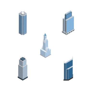 İzometrik inşaat gökdelen, konut, Cityscape ve diğer vektör nesneleri ayarlayın. Ayrıca konut, içerir gökdelen, Merkezi elemanları.