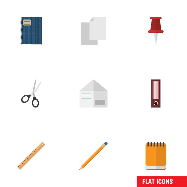 Conjunto de herramientas de iconos planos de papel de apuntador, carta, Clippers y otros objetos vectoriales. También incluye aglutinante, papel, elementos de hoja . — Archivo Imágenes Vectoriales