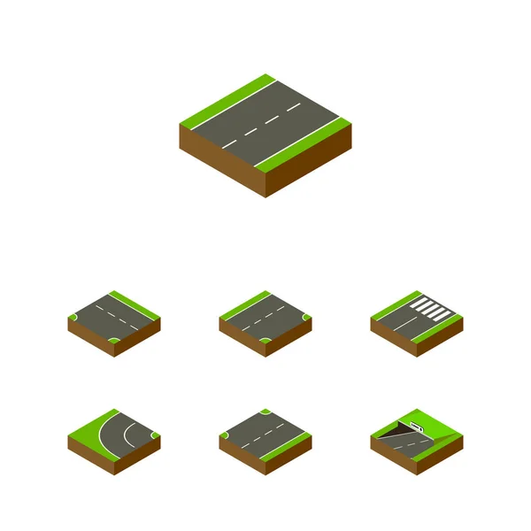 Isometric Road Set of Subway, Down, Driveway and Other Vector Objects. Comprend également souterrain, pied de page, éléments vers le bas . — Image vectorielle