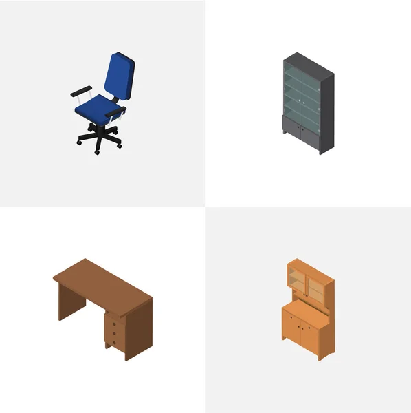 Isometrisk inredning uppsättning Sideboard, skåp, Office och andra vektorobjekt. Också innehåller skåp, Sideboard, stol delar. — Stock vektor