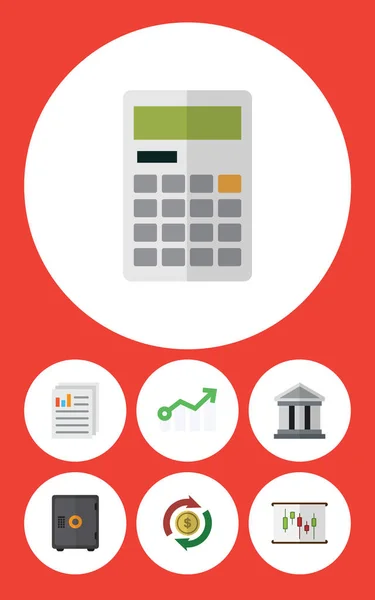 Düz simgesi gelen hesapla, kasa, değişim ve diğer vektör nesneleri kümesi. Hesap makinesi, grafik, takas öğeleri de içerir.