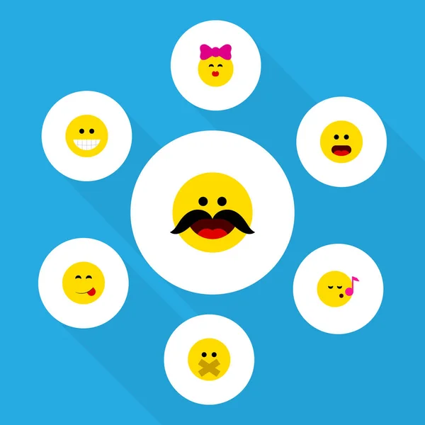 Flache Symbolausdrucksgarnitur aus Streicheln, Grinsen, Nachkommen und anderen Vektorobjekten. umfasst auch grinsende, köstliche, Emoji-Elemente. — Stockvektor