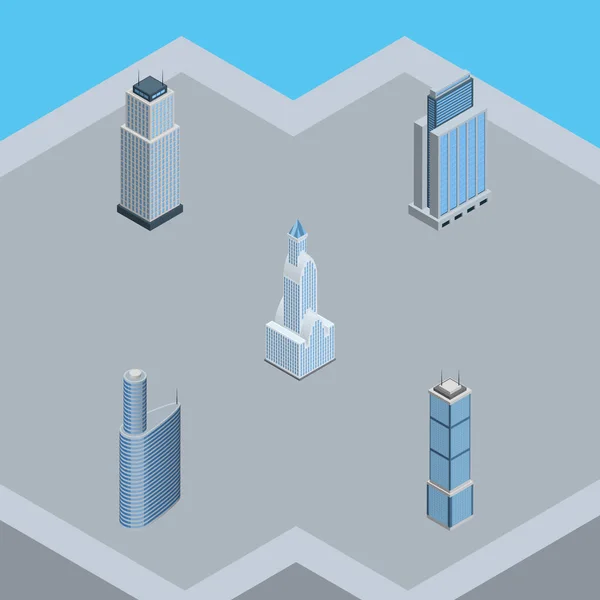 Isometric Building Set Of Building, Cityscape, Tower And Other Vector Objects. Also Includes Urban, Exterior, Building Elements. — Stock Vector