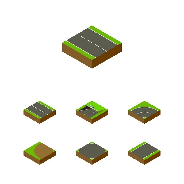 Isometrische manier Set van Single-Lane, draaien, metro en andere vectorobjecten. Ook wat betreft, platte, enkele elementen. — Stockvector