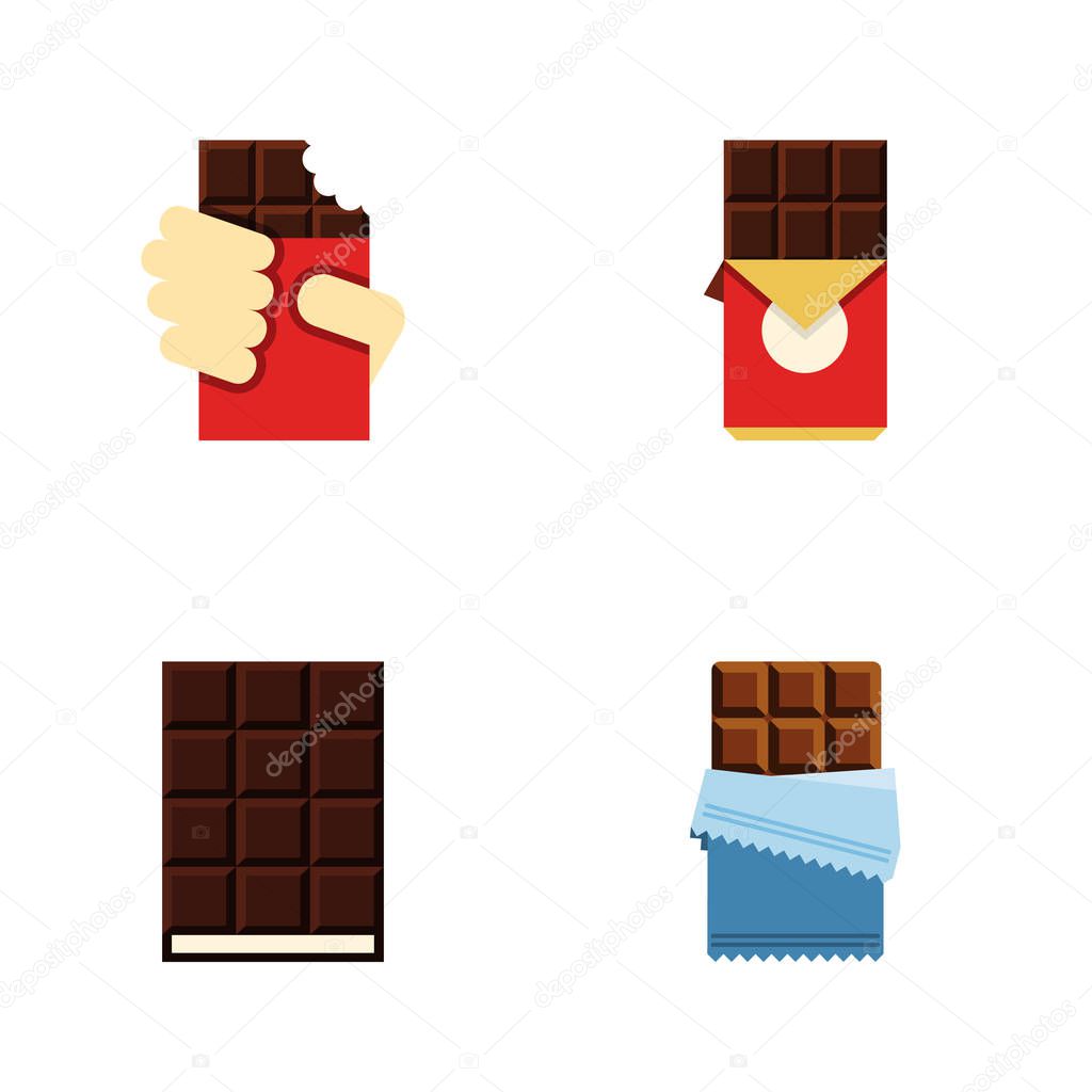 Flat Icon Cacao Set Of Shaped Box, Dessert, Chocolate Bar And Other Vector Objects. Also Includes Chocolate, Wrapper, Box Elements.