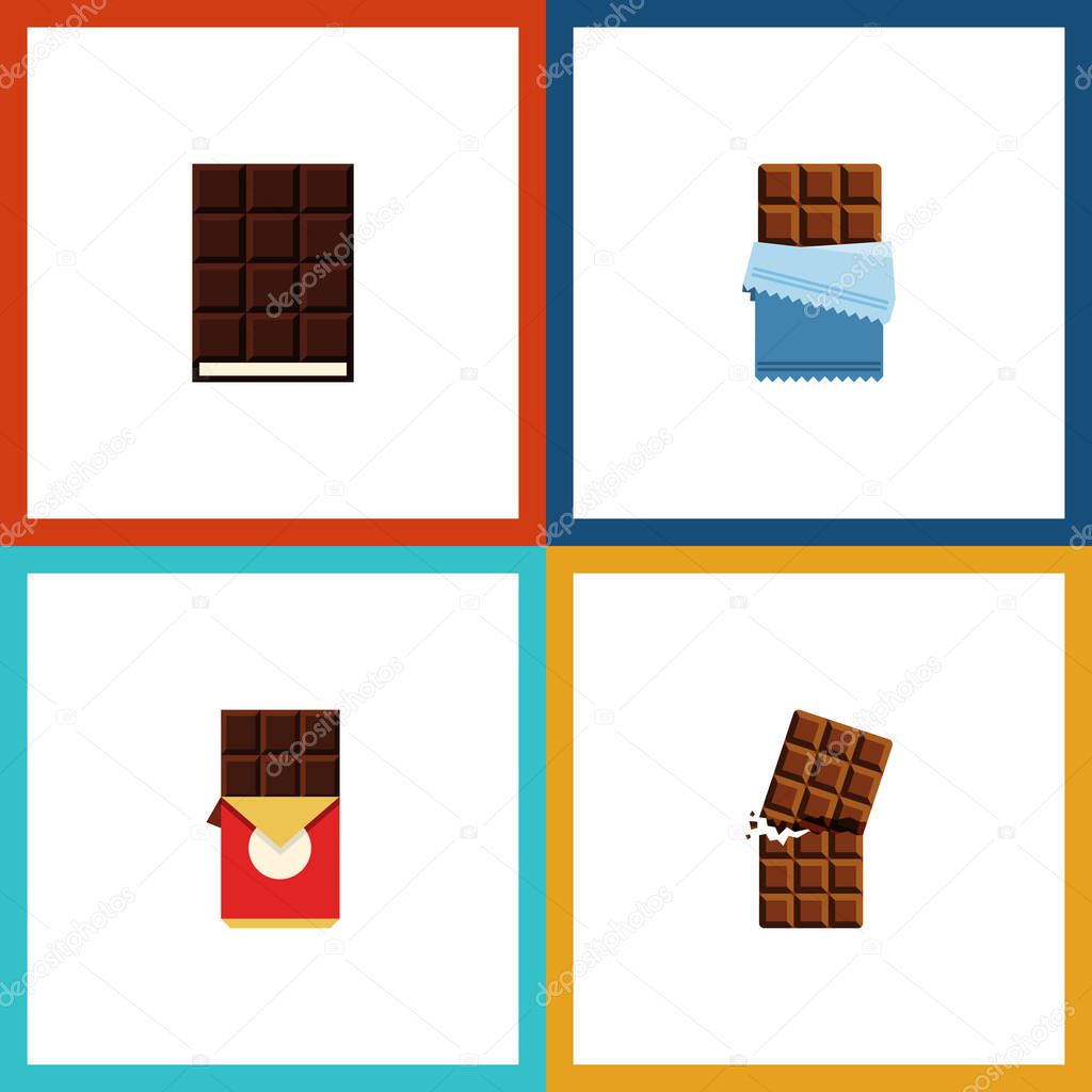 Flat Icon Cacao Set Of Chocolate Bar, Bitter, Wrapper And Other Vector Objects. Also Includes Bitter, Dessert, Chocolate Elements.