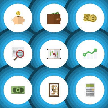 Düz simgesi gelen diyagramı, inceden inceye gözden geçirmek, büyüme ve diğer vektör nesneleri kümesi. Ayrıca rapor, cüzdan, tarama öğeler içerir.