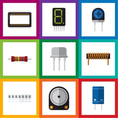 Düz simge teknoloji bobin, Hdd, dönüştürücü ve diğer vektör nesneleri kümesi. Ayrıca sert, işlemci, birim öğeleri içerir.