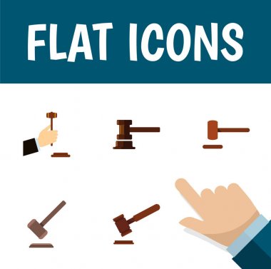 Düz simgesi çekiç kümesi hukuk, mahkeme, savunma ve diğer vektör nesneleri. Ayrıca hukuk, adalet, Adliye unsurları içerir.