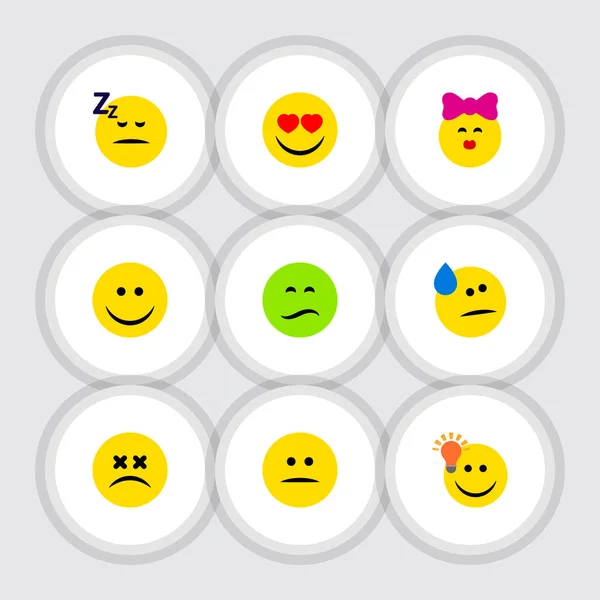 Плоский набор Icon Face из Frown, Love, Joy и других векторных объектов. Включает в себя идеи, слёзы, элементы радости . — стоковый вектор