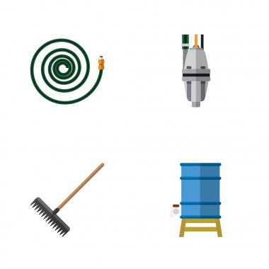 Harrow, pompa, Hosepipe ve diğer vektör nesnelerini düz simge çiftlik seti. Ayrıca hortum, ekipman, araç öğeleri içerir.