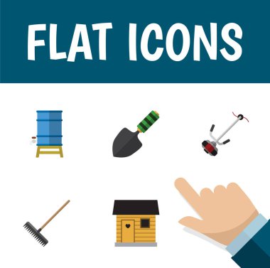 Düz simge kulübemde seti Harrow, mala, çim-kesici ve diğer vektör nesneleri. Ayrıca konteyner, komisyon, Barn öğeler içerir.