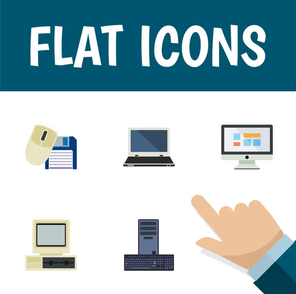 Flat Icon Laptop Set of Processor, Computer, Notebook And Other Vector Objects. Также включает монитор, мышь, клавиатурные слои . — стоковый вектор