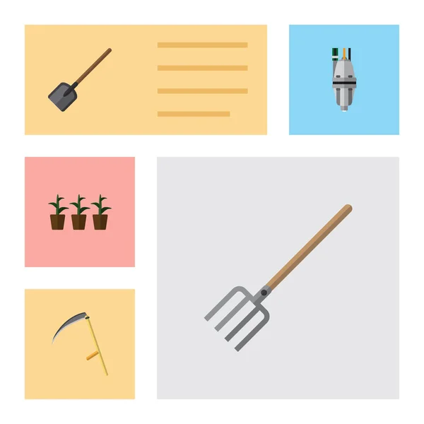 Conjunto de cortadores de ícones planos, garfo de feno, panela e outros objetos vetoriais. Também inclui ferramenta, pá, elementos de corte . — Vetor de Stock