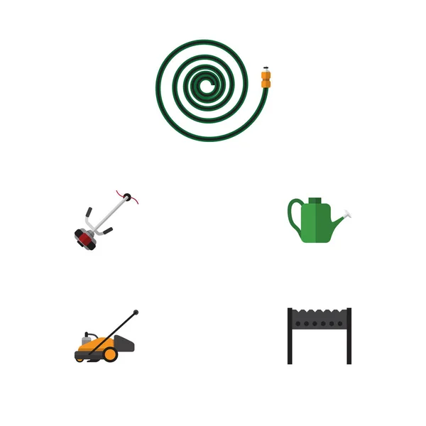 Vlakke Icon datsja Set van grasmaaier, Hosepipe, gras-Cutter en andere vectorobjecten. Omvat ook BBQ-Cutter, Tuin elementen. — Stockvector