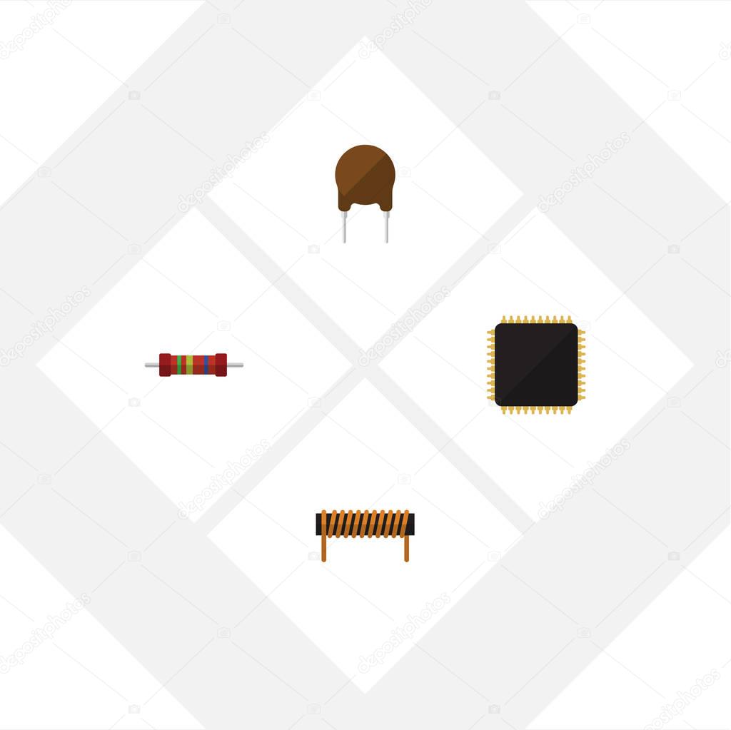 Flat Icon Technology Set Of Cpu, Resistance, Bobbin And Other Vector Objects. Also Includes Fiildistor, Motherboard, Resistance Elements.