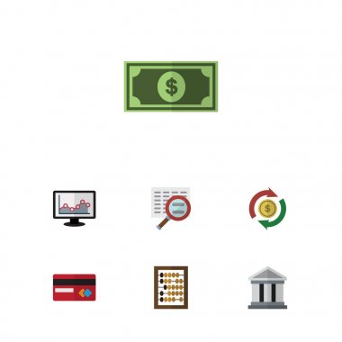 Düz simgesi gelen Counter, inceden inceye gözden geçirmek, banka ve diğer vektör nesnelerini ayarlayın. Ayrıca kart, Büyüteç, değişim unsurları içerir.