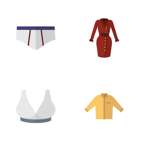 Ensemble de vêtements à icône plate de vêtements, brasserie, banyan et autres objets vectoriels. Comprend également les seins, chemise, éléments de vêtement . — Image vectorielle