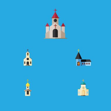 Düz simgesi kilise yapısı, dini, Bina ve diğer vektör nesneleri kümesi. Ayrıca yapı, mimarisi, Katolik öğeleri içerir.
