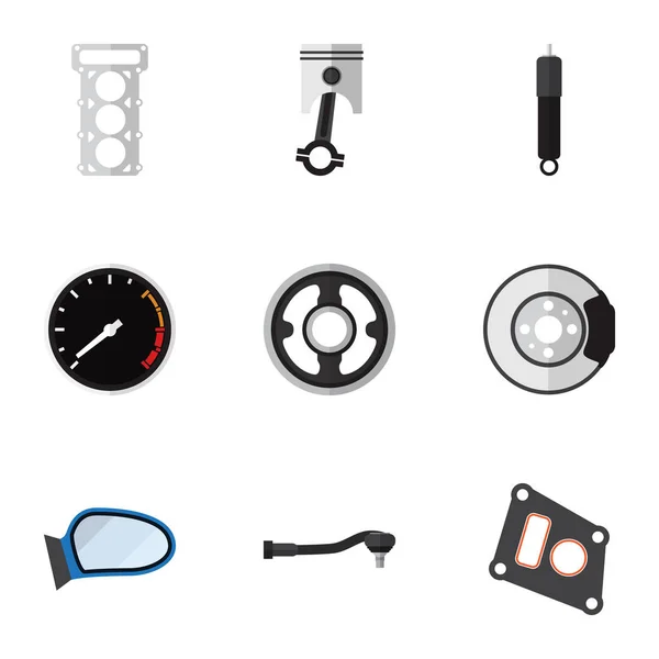 Плоский Icon Set частини вхідного технології, ремінь, Conrod та інші векторні об'єкти. Також включає в себе елементи дзеркало, передач, диск. — стоковий вектор