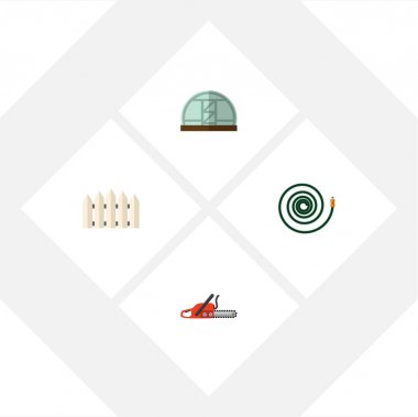 Hosepipe, demir testeresi, sera ve diğer vektör nesnelerini düz simge çiftlik seti. Ayrıca çit, bariyer, Blade öğeleri içerir.