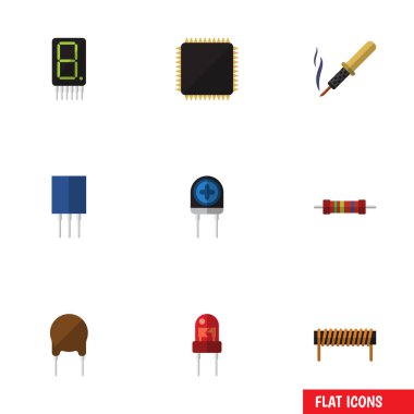 Düz simge elektronik Cpu, onarım, Receptacle ve diğer vektör nesneleri kümesi. Ayrıca bobin, içerir hesaplamak, dönüştürücü öğeleri.