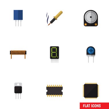 Düz simge elektronik Receptacle, Hdd, Cpu ve diğer vektör nesnelerini ayarlayın. Ayrıca küme, birim, alıcı öğeleri içerir.