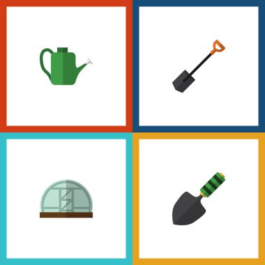 Sera, Spade, mala ve diğer vektör nesnelerini düz simge çiftlik seti. Ayrıca sulama, Can içerir Bauer, maça öğeleri.