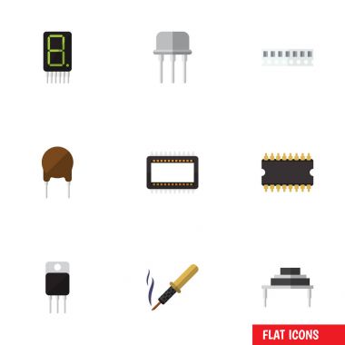 Düz simge elektronik onarım, alıcı, triyot ve diğer vektör nesneleri kümesi. Ayrıca orta, içerir demir, erişim öğeler.