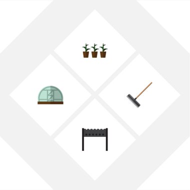 Harrow, Barbekü, sera ve diğer vektör nesnelerini düz simge çiftlik seti. Ayrıca Barbekü, çiftlik, sera öğeler içerir.