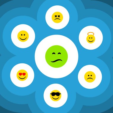 Sevinç, Angel, aşk ve diğer vektör nesnelerini düz simge Emoji seti. Ayrıca Emoji, mutlu, ifade öğeleri içerir.