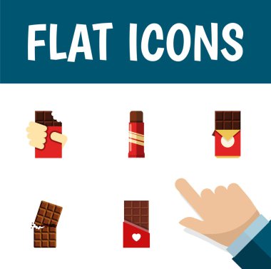 Düz simgesi kakao kümesi şekilli kutu, tatlı, çikolata Bar ve diğer vektör nesneleri. Ayrıca tatlı, sarıcı, çikolata öğeleri içerir.