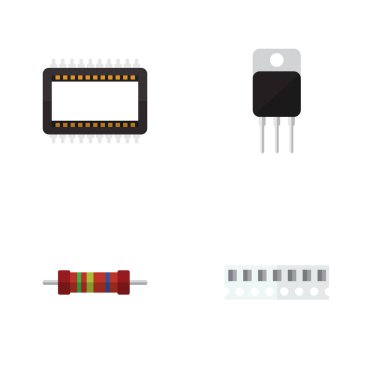 Düz simgesi cihaz kümesi anabilgisayar, alıcı, direnç ve diğer vektör nesneleri. Ayrıca bellek, anabilgisayar, elektronik öğeler içerir.