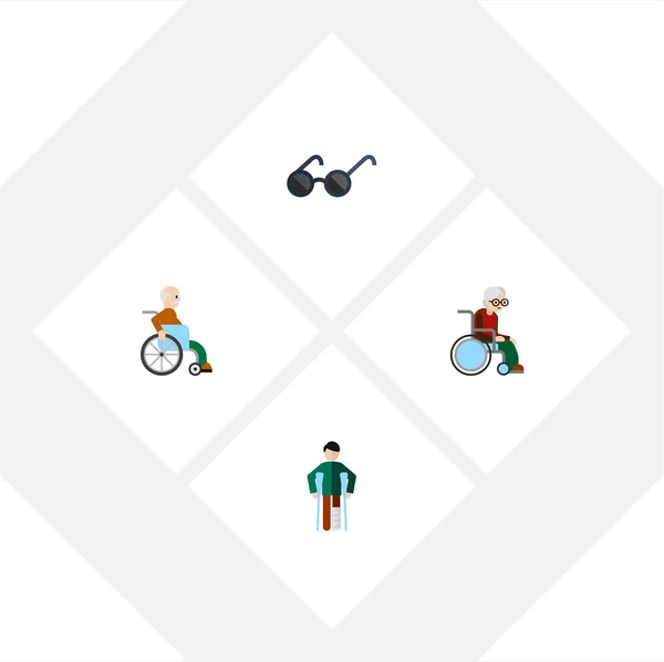 Flat Icon Handicapped Set Of Wheelchair, Homem Deficiente, Objetos Vetores Feridos. Também inclui crocante, óculos de sol, elementos feridos . — Vetor de Stock