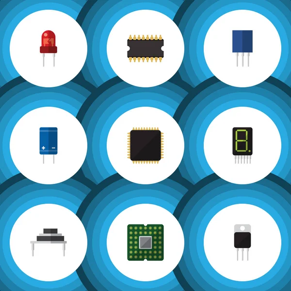 Conjunto de dispositivos de ícones planos de destinatário, microprocessador, Cpu e outros objetos vetoriais. Também inclui placa-mãe, transdutor, elementos unitários . —  Vetores de Stock