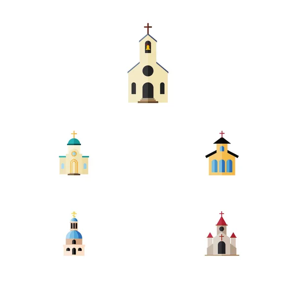 Icono plano Iglesia conjunto de edificio, Religioso, Iglesia y otros objetos vectoriales. También incluye Arquitectura, Católica, Elementos de Construcción . — Vector de stock