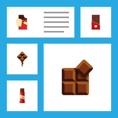 Tatlı, çikolata, kakao ve diğer vektör nesnelerini düz simgesi acı kümesi. Ayrıca içerir tatlı, çikolata, kutusu öğeleri.