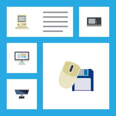 Düz simgesi dizüstü bilgisayar fare, bilgisayar, Pc ve diğer vektör nesneleri ayarlayın. Ayrıca bilgisayar, Retro, monitör öğeleri içerir.