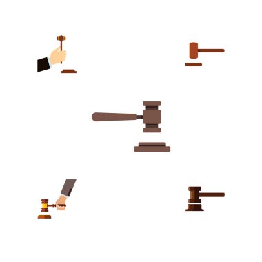 Hükümet Binası, suç, savunma ve diğer vektör nesnelerini düz simge çekiç seti. Ayrıca hukuk, mahkeme, savunma unsurları içerir.