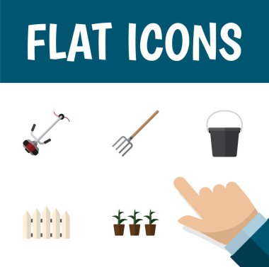 Düz simge kulübemde seti ahşap bariyer, çim-kesici, saksı ve diğer vektör nesneleri. Ayrıca bariyer, botanik, bitki elemanları içerir.