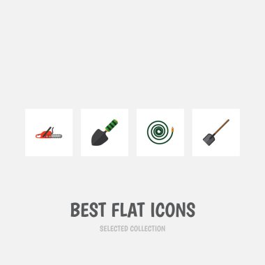 Düz kutsal kişilerin resmi Bahçe demir testeresi, Hosepipe, mala ve diğer vektör nesneleri kümesi. Ayrıca demir testeresi, kürek, testere unsurları içerir.