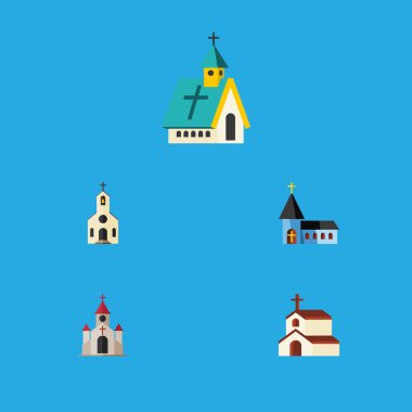 Düz simgesi kilise kümesi geleneksel, mimari, din ve diğer vektör nesneleri. Aynı zamanda din, mimari, Hıristiyan öğeleri içerir.