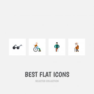 Düz simgesini devre dışı yaralı, özürlü adam, atası vektör nesnelerini ayarlayın. Ayrıca içerir yaralı, dostum, gözlük öğeleri.