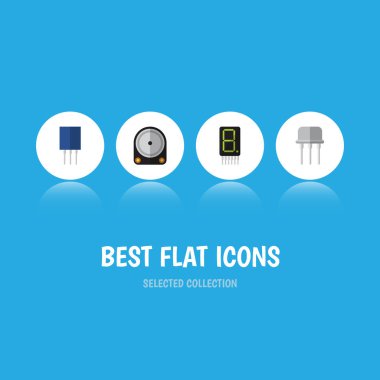 Düz simge elektronik kümesi Hdd, priz, Resist ve diğer vektör nesneleri. Ayrıca sürücü, hesap makinesi, alıcı öğeleri içerir.