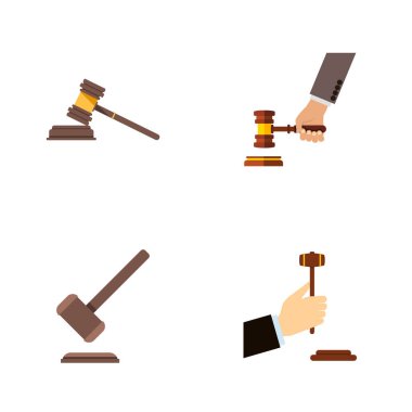 Düz simgesi çekiç kümesi hukuk, mahkeme, mahkeme ve diğer vektör nesneleri. Ayrıca mahkeme, mahkeme, içerir çekiç elemanları.