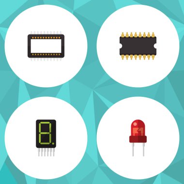 Düz simge elektronik anabilgisayar, ekran, alıcı ve diğer vektör nesnelerini ayarlayın. Ayrıca ekran, Merkez, ana öğeleri içerir.